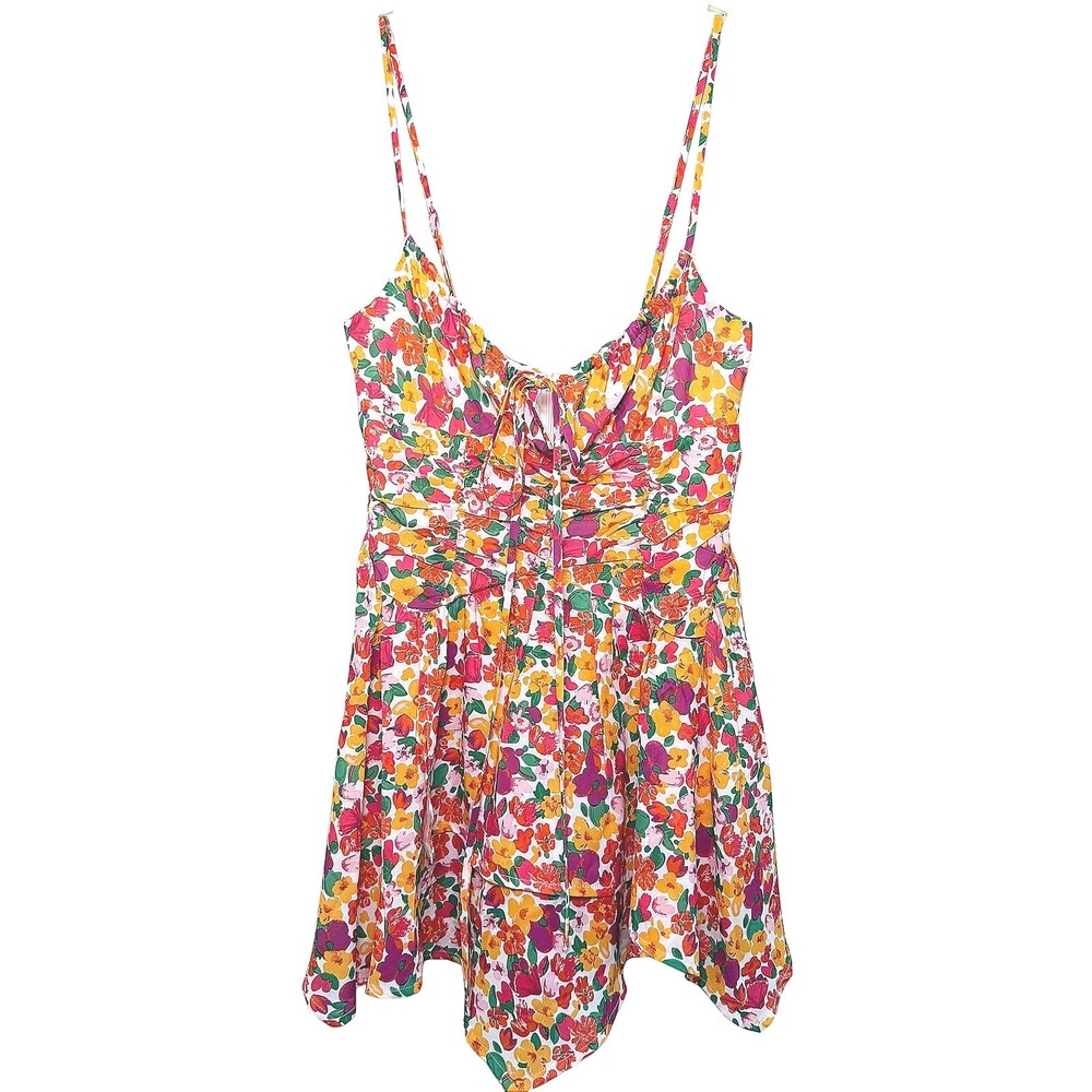 Princess Polly Mini Dress Ruched Tie Front Multicolor Floral size 6 Summer Boho